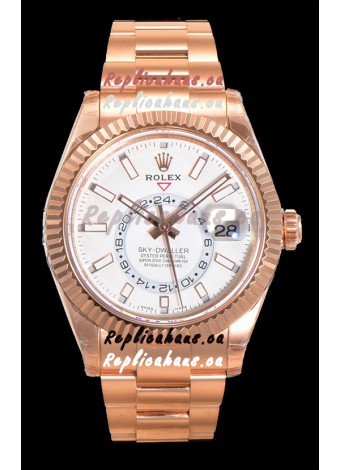 Rolex Sky-Dweller REF# 336235 White Dial Watch in Rose Gold 904L Steel Case 1:1 Mirror Replica