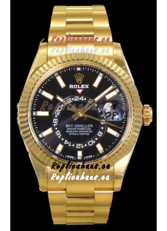 Rolex Sky-Dweller REF# 336235 Black Dial Watch in Yellow Gold 904L Steel Case 1:1 Mirror Replica
