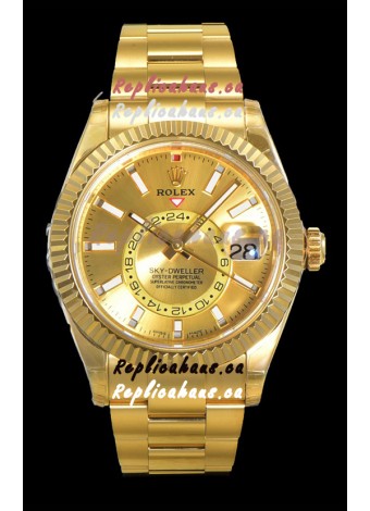 Rolex Sky-Dweller REF# 336235 Gold Dial Watch in Yellow Gold 904L Steel Case 1:1 Mirror Replica
