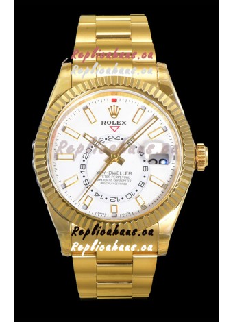Rolex Sky-Dweller REF# 336235 White Dial Watch in Yellow Gold 904L Steel Case 1:1 Mirror Replica