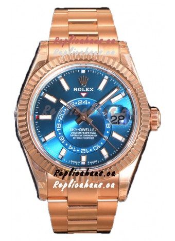 Rolex Sky-Dweller REF# 336235 Blue-Green Dial Watch in Rose Gold 904L Steel Case 1:1 Mirror Replica