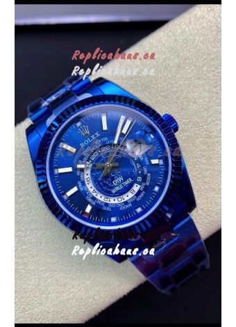 Rolex SkyDweller Swiss Watch in Blue PVD Coated Case - DIW Edition Blue Dial