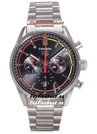 Tag Heuer Carrera Chronograph 42 Swiss Quartz Replica Watch Black Dial Steel Strap 