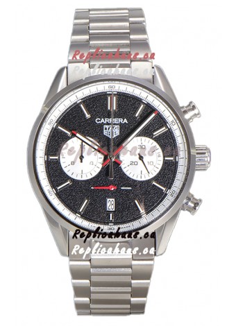 Tag Heuer Carrera Chronograph 43 Swiss Quartz Replica Watch Black Dial Steel Strap