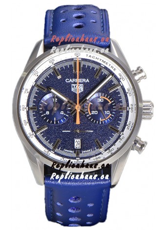 Tag Heuer Carrera Chronograph 43 Swiss Quartz Replica Watch Blue Dial Leather Strap