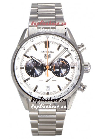 Tag Heuer Carrera Chronograph 43 Swiss Quartz Replica Watch White Dial Steel Strap 