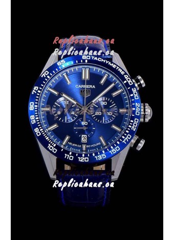 Tag Heuer Carrera Swiss Quartz Movement Replica Watch in Blue Dial - Blue Leather Strap