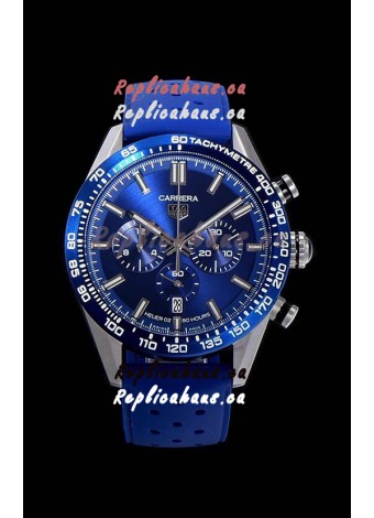 Tag Heuer Carrera Swiss Quartz Movement Replica Watch in Blue Dial - Blue Rubber Strap