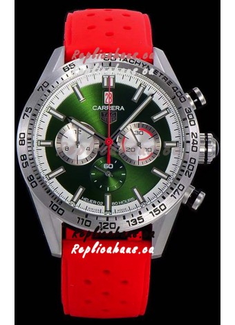 Tag Heuer Carrera Swiss Quartz Movement Replica Watch in Green Dial - Red Rubber Strap