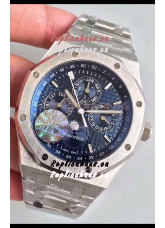Audemars Piguet Royal Oak Perpetual Calendar Swiss Replica Steel Casing Watch in Blue Dial 