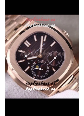 Patek Philippe Nautilus 5712/R 1:1 Quality Swiss Replica Watch in Brown Dial Gold Strap