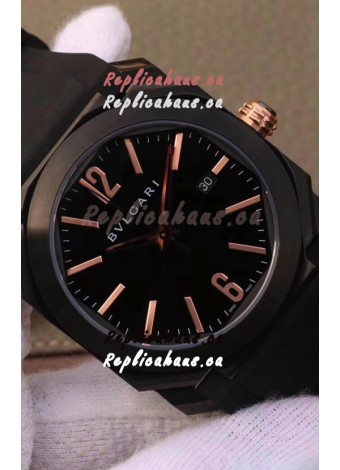 Bvlgari Octo Roma Edition 1:1 Mirror Replica in PVD Coated 904L Steel Casing - Steel Blue Dial Leather Strap