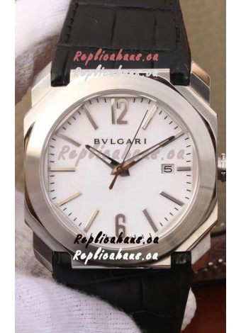 Bvlgari Octo Roma Edition 1:1 Mirror Replica in 904L Steel Casing - White Dial Leather Strap