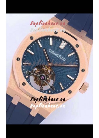 Audemars Piguet Royal Oak Tourbillon 41mm Blue Dial in 904L Rose Gold Case Rubber Strap