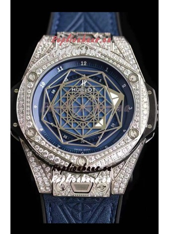 Hublot Big Bang Sang Bleu 45MM Stainless Steel Diamonds Edition Swiss Replica Watch