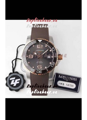 Longines HydroConquest 1:1 Swiss Replica Watch in Grey Dial Rubber Strap Rose Gold Bezel