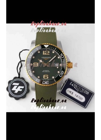 Longines HydroConquest 1:1 Swiss Replica Watch in Grey Dial Rubber Strap Yellow Gold Bezel