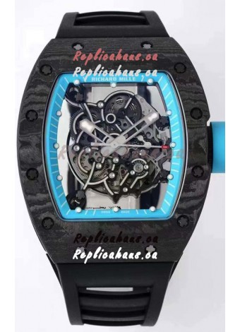Richard Mille RM055 Forged Carbon Casing 1:1 Mirror Replica Watch in Black Strap 