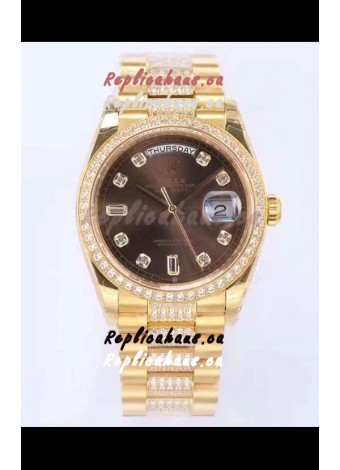 Rolex Day Date Presidential 18K Yellow Gold Watch 36MM - Brown Dial 1:1 Mirror Quality Watch