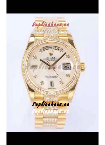Rolex Day Date Presidential 18K Yellow Gold Watch 36MM - White Pearl Dial 1:1 Mirror Quality Watch