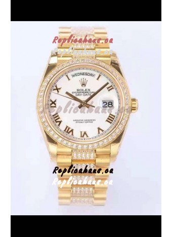 Rolex Day Date Presidential 18K Yellow Gold Watch 36MM - White Roman Dial 1:1 Mirror Quality Watch