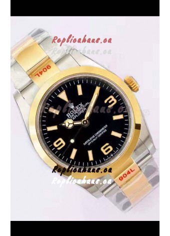 Rolex Explorer I Black Dial - Yellow Gold on Steel in 3235 Swiss Automatic Movement
