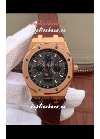 Audemars Piguet Royal Oak Perpetual Calendar Swiss Replica Rose Gold Casing Watch in Grey Dial