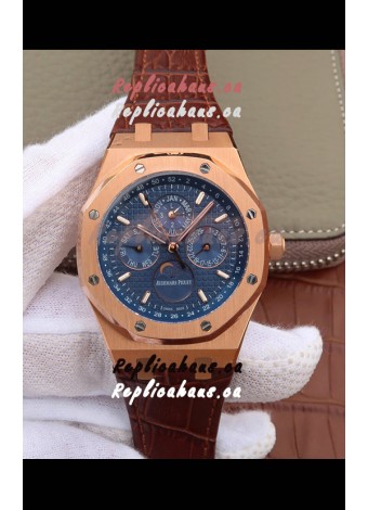 Audemars Piguet Royal Oak Perpetual Calendar Swiss Replica Rose Gold Casing Watch in Blue Dial