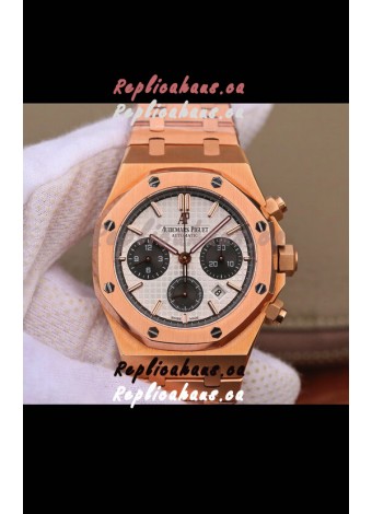 Audemars Piguet Royal Oak Chronograph White Dial Rose Gold on 904L Steel - 1:1 Mirror Replica