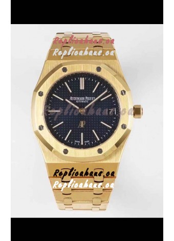 Audemars Piguet Royal Jumbo Oak Extra Thin Swiss Replica Yellow Gold - 1:1 Mirror Replica Watch Black Dial