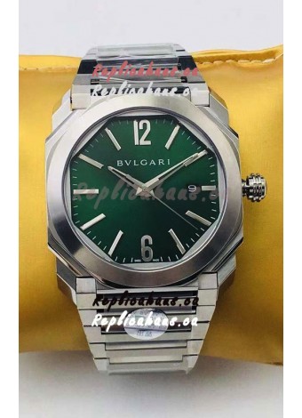 Bvlgari Octo Roma Edition 1:1 Mirror Replica in 904L Steel Casing - Green Dial 