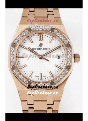 Audemars Piguet Royal Oak Swiss Automatic 34MM Swiss Watch in Rose Gold Casing - 1:1 Mirror Replica Edition