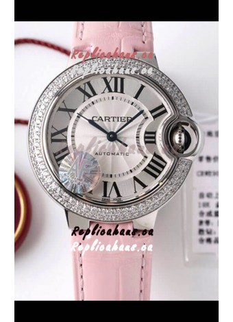 Ballon De Cartier Swiss Automatic 1:1 Mirror Quality 33MM in Stainless Steel Casing - Diamonds Bezel