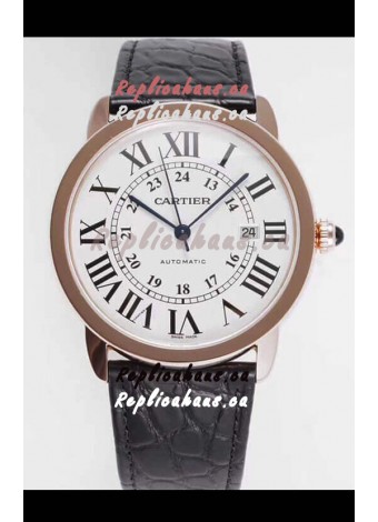 Ronde De Cartier Swiss Replica Watch - Rose Gold in White Dial 
