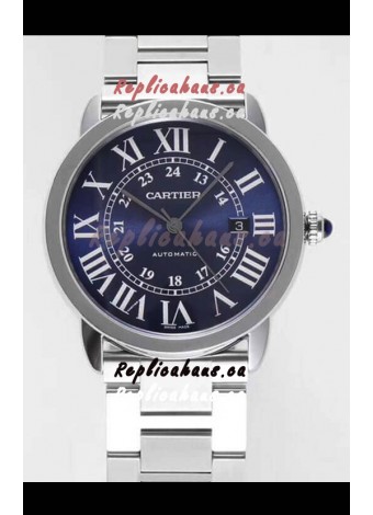 Ronde De Cartier Swiss Replica Watch - Stainless Steel Casing in Blue Dial 