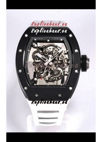 Richard Mille RM055 Black Ceramic Casing 1:1 Mirror Replica Watch in White Strap