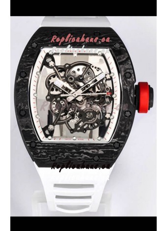 Richard Mille RM055 Black Carbon Casing 1:1 Mirror Replica Watch in White Strap