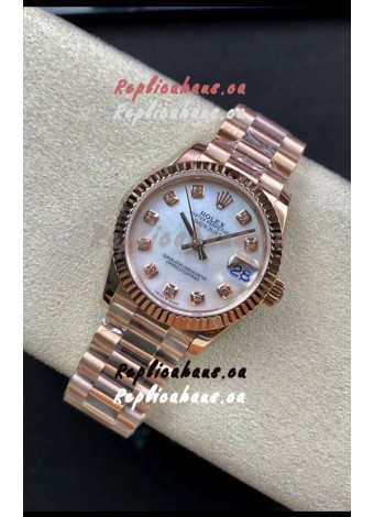 Rolex Datejust 278275 31MM Swiss Replica in 904L Steel Rose Gold in White Pearl Dial - 1:1 Mirror Replica