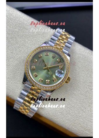 Rolex Datejust 31MM Swiss Replica in 904L Steel Two Tone Yellow Green Dial 1:1 Mirror Replica