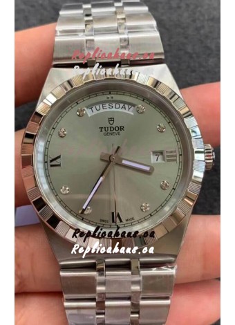 Tudor Royal Edition Watch - 1:1 Mirror Replica in Steel Casing - Grey Diamonds Dial
