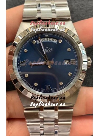 Tudor Royal Edition Watch - 1:1 Mirror Replica in Steel Casing - Blue Diamonds Dial
