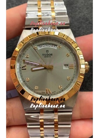 Tudor Royal Edition Watch - 1:1 Mirror Replica in Two Tone Casing - Grey Diamonds Dial