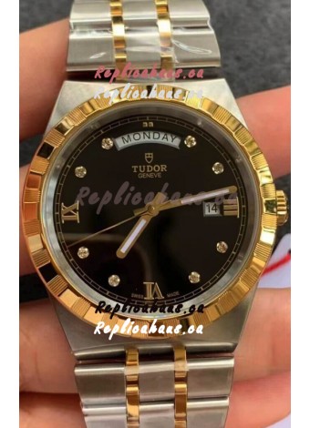 Tudor Royal Edition Watch - 1:1 Mirror Replica in Two Tone Casing - Black Diamonds Dial