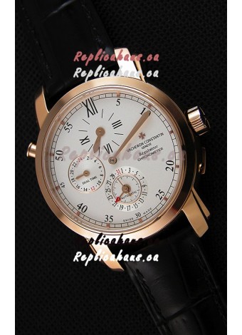 Vacheron Constantin Malte Dual Time Regulator Pink Gold Swiss Replica Watch 