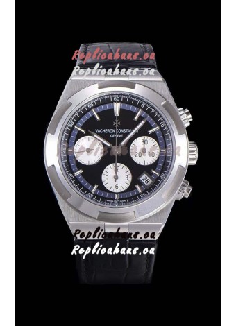 Vacheron Constantin Overseas Chronograph Black Dial Swiss Replica Watch - Leather Strap