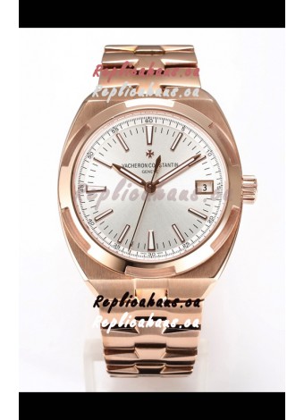 Vacheron Constantin Super Clone Overseas 1:1 Mirror Swiss Replica Watch in Rose Gold Steel Dial