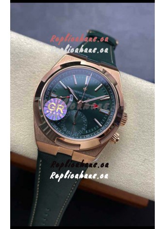 Vacheron Constantin Overseas Dual Time Rose Gold 1:1 Mirror Swiss Replica Watch in Green Dial
