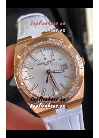 Vacheron Constantin Overseas Rose Gold 33MM Swiss Quartz Replica Watch Steel Dial 