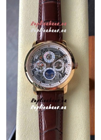Vacheron Constantin Patrimony Traditionelle Rose Gold Skeleton Swiss Replica Watch 