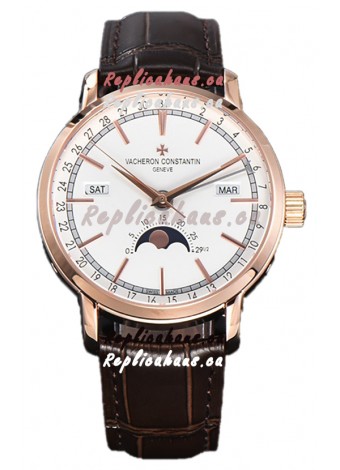 Vacheron Constantin Traditionelle Complete Calendar Rose Gold Plating White Dial Swiss Replica